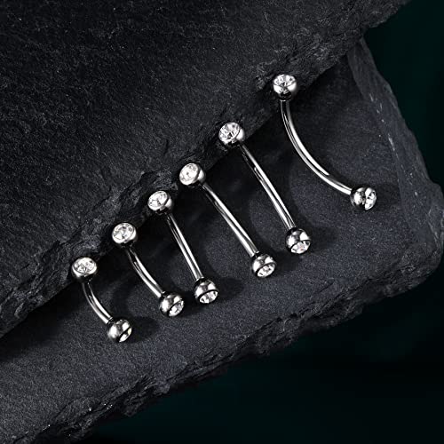 COCHARM G23 Solid Titanium Belly Button Rings 14G CZ Small Short Belly Rings Long Navel Rings 6mm/8mm/10mm/12mm/14mm/16mm Curved Barbell - color: 16mm