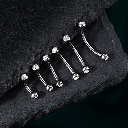 COCHARM G23 Solid Titanium Belly Button Rings 14G CZ Small Short Belly Rings Long Navel Rings 6mm/8mm/10mm/12mm/14mm/16mm Curved Barbell - color: 16mm