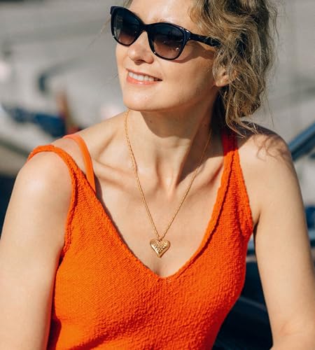 Aobei Pearl 18K Gold Plated Moon Star Lion Evil Eye Love Heart Cross Pendant Necklace Medallion Paperclip Chian Choker Layering Jewery for Women - color: Golden Puffy Love Heart