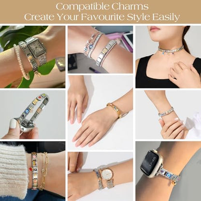 Stainless Steel Italian Charm Bracelet, 18 Link Starter Bracelet 9mm Charms | Italian Charm Bracelet with 9Pcs/20Pcs Charms and Opening Tools, Classic 9mm Modular Charm, Personalized Jewelry Gift - color: D-Gold
