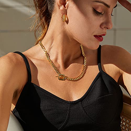 FRUMOS 14K Gold Plated Crystal Pendant Necklace Cubic Zirconia Pendant Necklaces for Women Elegant Pearl Pendant Choker Necklaces - color: T-thick Necklace