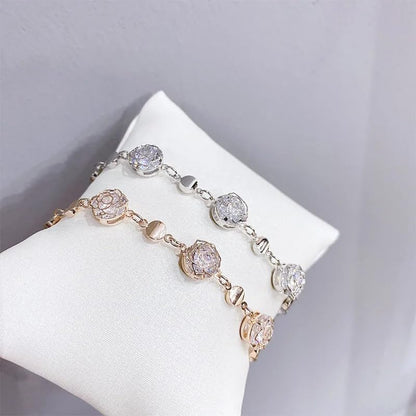 Women 18K Gold Plated White Crystal Roses Flower Set Necklace Earrings Bracelet for Women Wedding Party Bridal Bridesmaid Accessories - color: Silver