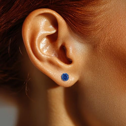 Zircon Flat Back Screw Hypoallergenic Surgical Steel Stud Earrings - color: Gem Blue, size: 1ct - 0.24 Inch (6mm)