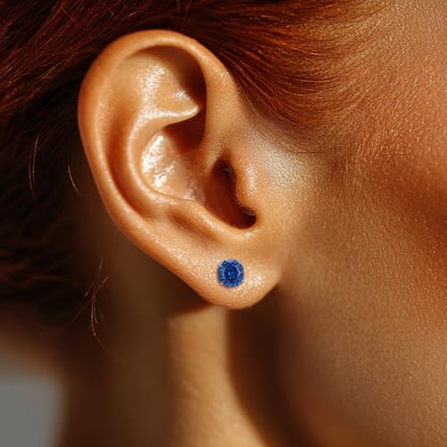 Zircon Flat Back Screw Hypoallergenic Surgical Steel Stud Earrings - color: Gem Blue, size: 1ct - 0.24 Inch (6mm), None Gift Box