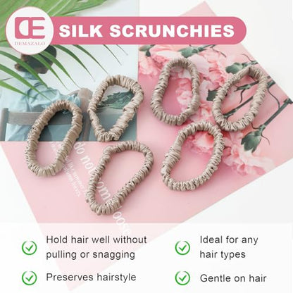 6Pcs Silk Hair Ties 100% Pure Mulberry Silk Scrunchies for Women Girls | No Hair Crease, Anti Frizz, Gentle Hold, No Damage, Color 09 - color: Color 09