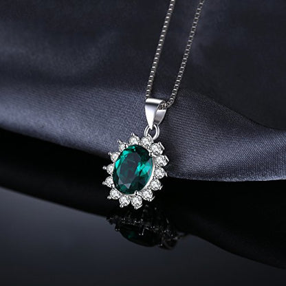 JewelryPalace Princess Diana Kate Middleton Natural Amethyst Citrine Garnet Peridot Topaz Created Ruby Sapphire Simulated Emerald Pendant Necklace for Women, 925 Sterling Silver Gemstone Jewelry Set - color: D-Brass-emerald