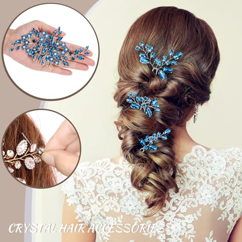 Wedding hair accessories, Bridal for piece, brides headpiece, Bride comb（Blue） - color: Blue