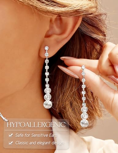 Crystal Silver Necklace and Earrings with Crystal Bracelet for Women | Teardrop Dangle Earrings Rhinestone Necklace Bracelet for Bride Bridesmaid Crystal Bridal Wedding Party Jewelry Sets - style: crystal neckalce+adjustable bracelet