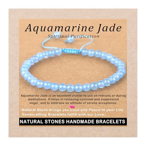 AD Beads Handcrafted Beaded Macrame Bracelet Stylish Customizable Jewelry for Men and Women Protection Healing Gemstone for Balance Wellness Positive - color: Aquamarine Jade, size: 4mm