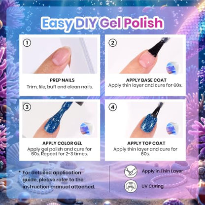 Beetles Glitter Gel Nail Polish Set, Siren Scale Shimmer Gel Polish | 6 Color Blue Pink Purple Colors with Rhinestones for Mermaid-Style Nail Art UV Led Soak-Off Manicure - color: Siren Scales
