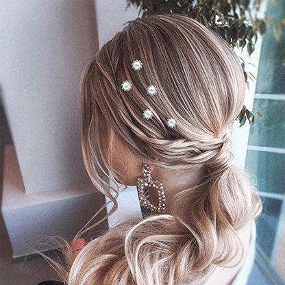 QIUTIMIY 20 Pack (White) Pearl Crystal Hair Pins Flower Rhinestone Hair Clips for Bridal Wedding Women Hair Jewelry Accessories, with Clear Container - color: Pearl Flower-White