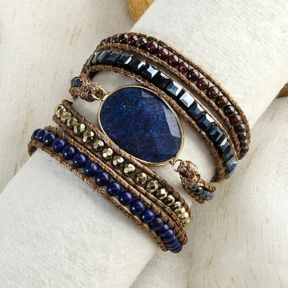 Women Wrap Bracelets Boho Natural Stone Jasper Turquoises Strand Bracelet Jewelry Collection - color: Obsidian