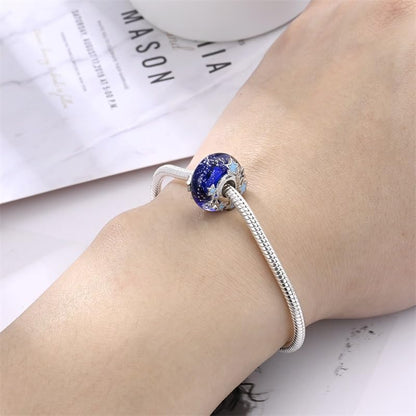 925 Sterling Silver Bead Charm for Pandora Bracelets and Necklaces,Pink Bow Cherry Butterfly Blue Ocean Pendant Bead Charms Jewelry Present Valentines Gifts for Wife/Girlfriend Women - style: Blue Galaxy Murano Glass Bead