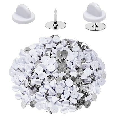 400pcs PVC Rubber Butterfly Clutch Pins Tie Tacks Blank for Uniform Badges Backing Holder Clasp Lapel Enamel Pins(200 Sets),White - color: White