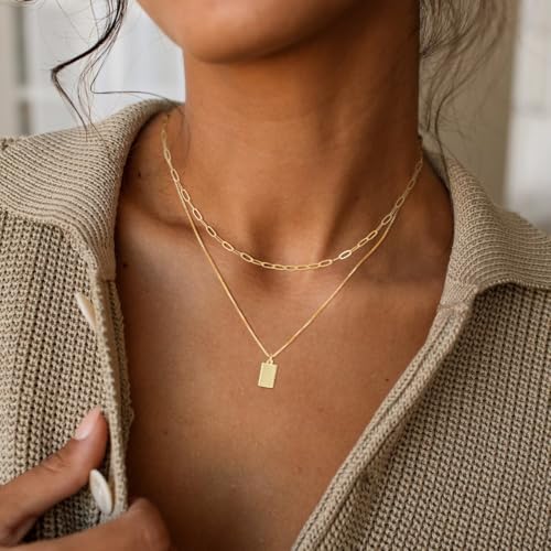 MFRYK Gold/Silver Necklaces Stack For Women,14K Gold/Sterling Silver Plated Simple Layered Choker Necklaces For Women,Stackable Multilayer Pearl Cross Disc Circle Pendant Cuban Herringbone Snake Paperclip Chain Necklaces Set Jewelry Gift for Women - style