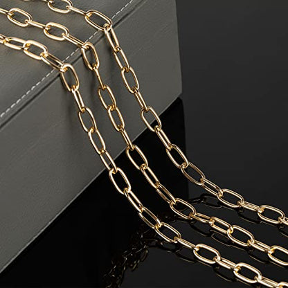 16.4 Feet Aluminum Oval Light Gold Chains for Jewelry Making Unwelded Paperclip Link Cable Chain Roll Necklace Chains Bulk with Lobster Clasps and Jump Rings - color: 8×16mm-Gold