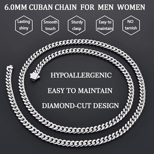 Fiusem 3.5mm Cuban Link Chains for Men, Silver Tone/Black/14K Gold Plated Stainless Steel Necklace Chain, Mens Necklace 16, 18, 20, 22, 24, 26, 28 Inch - size: 22 inches, style: a.6mm width-steel