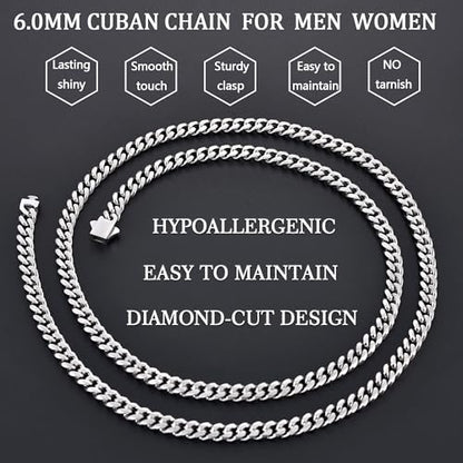 Fiusem 3.5mm Cuban Link Chains for Men, Silver Tone/Black/14K Gold Plated Stainless Steel Necklace Chain, Mens Necklace 16, 18, 20, 22, 24, 26, 28 Inch - size: 28 inches, style: a.6mm width-steel