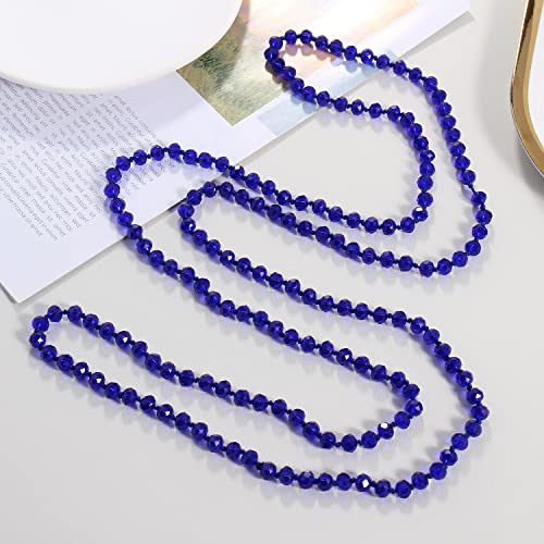 Firstmeet Fashion Beads Rope Knot Long Beaded Necklace Versatile 60" Strand Costume Jewelry for Women - color: Dazzling Blue