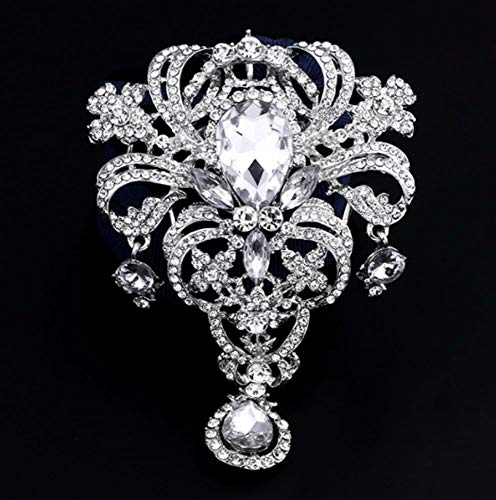 Extra LARGE Antique Vintage Art Deco Victorian Style Silver Tone Imitation Diamond Clear Rhinestone Statement Bridal Wedding Brooch Pin