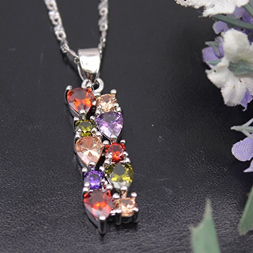 Hermosa Multi Gemstone Pendants Garnet Amethyst Morganite Peridot Promise Wedding Party Necklaces Pendants (Silver Color)