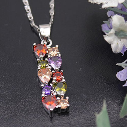 Hermosa Multi Gemstone Pendants Garnet Amethyst Morganite Peridot Promise Wedding Party Necklaces Pendants (Silver Color)