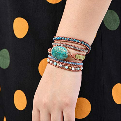 YGLINE Boho Handmade Natural Stone Wrap Bracelets Jasper Crystal Beads Bracelet Jewelry - color: green