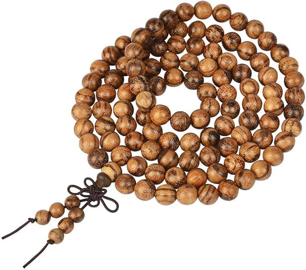 Handmade Mala Beads Bracelet 108 8mm Prayer Meditation Bracelet Sandalwood Elastic, Buddhist Beads, Prayer Mala Necklace for Men and Women Gifts - color: Vietnamese Sandalwood