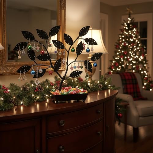 MyGift Jewelry Tree w/Bird Nest 48 pair Earrings Holder, Bracelets/Necklace Organizer Stand (Black Metal) - color: Black Metal