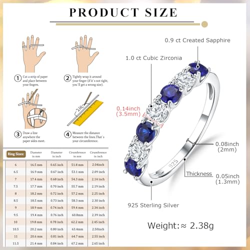 Birthstone Wedding Band Eternity Rings 925 Sterling Silver Rings Stackable Anniversary Engagement Rings Cubic Zirconia Inlaid Created Garnet/Amethyst/Sapphire Ring 7 Stone Ring, Size 6 to 10 - color: Blue Sapphire & 5A CZ