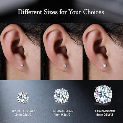 Limerencia Moissanite Internal Thread 18G Titanium Earrings, Hypoallergenic F136 Titanium Flat Back Piercing Studs, VVS1 Lab-created Moissanite Studs for Women Men Tragus Helix Cartilage Conch Labret - color: Silver, size: 4mm-0.6ct(0.3ct Each)