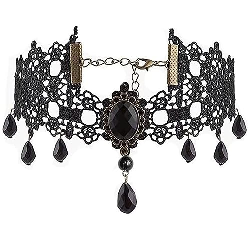 Black Sexy Lace Choker Necklaces Gothic Tassel Collar Choker Halloween Party Accessories for Women - color: Black necklace 3