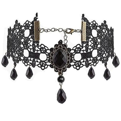 Black Sexy Lace Choker Necklaces Gothic Tassel Collar Choker Halloween Party Accessories for Women - color: Black necklace 3