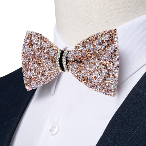 DiBanGu Mens Rhinestone Bow Tie with Ring and Lapel Pin Set | Adjustable Strap,Pre-tied Style,3PCS,Sequin Diamond Bowties，Solid/Mix Color,Shiny Accessory,for Party Prom Banquet Wedding - color: Silver and Gold