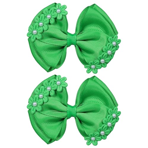 Green Hair Bow Clips for Women Girls 2 Pack 4" Silky Satin Hair Ribbon Bow-Knot Alligator Barrettes Hairpins Kids Early Spring St Patricks Day Easter Dress Decor Accessory Xmas Gift - color: Green