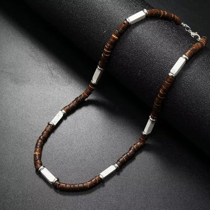 Handmade Wooden Beads Choker Necklace for Men Women Bohemian Coconut Beaded Surfer Necklace Hawaiian Summer Beach Jewelry - color: White