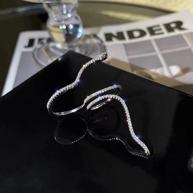 Dainty Crystal Snake Open Ring for Women CZ Snake Ring Gold/Silver Cubic Zirconia Adjustable Copper Ring for Her Lover Animal Snake Index Finger Ring - color: silver