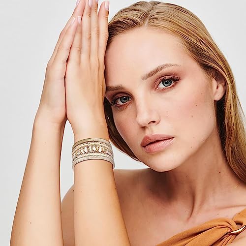 Long tiantian Boho Western Bracelets for Women Leather Wrap Bracelets Turquoise Bracelet Western Jewelry Country Concert Outfits - color: womens stackable bracelets(khaki)
