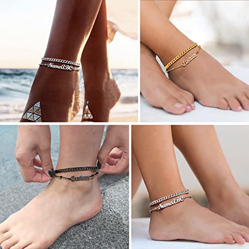 PROSTEEL Trendy Handcuffs Design/Customize Words Ankle Bracelet For Women, 316L Stainless Steel Anklets Silver/Gold/Black Tone, Hypoallergenic, Come with Box - style: 08 Customize-Cuban Link(8.5"-10.5")-Luxury Gold