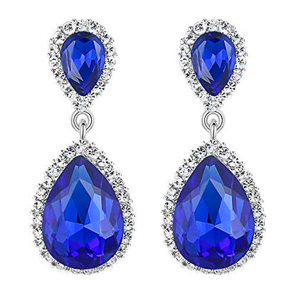 EVER FAITH Women's Austrian Crystal Wedding Tear Drop Dangle Earrings | Bridal Prom Jewelry for Bride Bridesmaid - color: Royal Blue