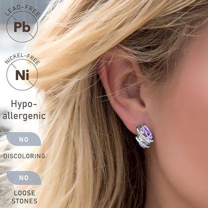 Gifts for Women, Wish Stone Stud Earrings with Birthstone Crystals, 18K Rose Gold Plated or Silver-tone - color: 206-June-Alexandrite Light Purple-Silvertone