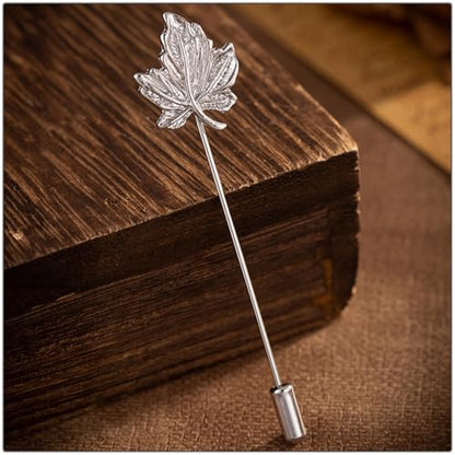 Dreuyet Simple Gold Silver Plated Long Brooch Pins with Cute Animal Antlers Leaves Plant Bees Rabbits Rose Flower Feather Brooch Jewelry for Women Men Elegant Suit Collar Lapel Pin - style: Maple Leaf
