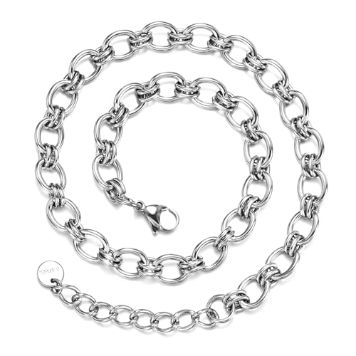 FEEL STYLE Chunky Gold Necklace for Women - 14K Gold Plated 10mm/14mm Cuban Link Chain & 8mm O-Link Chunky Necklace Fashion Jewelry Adjustable - color: Silver Chain, style: 8MM O-Chain