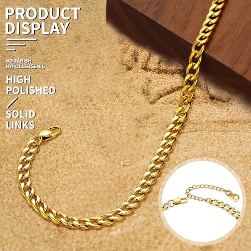 ChainsHouse Ankle Bracelets for Women, Stainless Steel Beaded Chain Ankle Bracelet, Womens Heart Anklets for Summer Beach Jewelry Gifts - color: C: cuban-5mm-gold