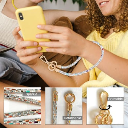 Crystal Phone Strap Crossbody Rhinestone Anti Theft Layered Strap Crossbody Gold Metal Buckles Cell Phone Neck for Women (Colour) - color: Colour