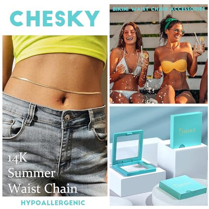CHESKY 14K Gold Plated Waist Chain for Women, Layered Waist Beads | Silver Plated Gold Body Chains, Beach Summer, Waterproof Snake Belly Belt Chain, Festival Jewelry Accessories for Women - style: snake-gd