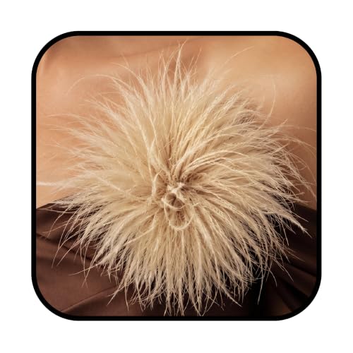 Feather Flower Brooch Pin & Hair Clip 2-in-1, Oversized Floral Lapel Pin for Women Men, Elegant Corsage Fascinator for Suit, Dress & Hat, Wedding, Party, Dance, Banquet & Costume Jewelry - color: Champagne