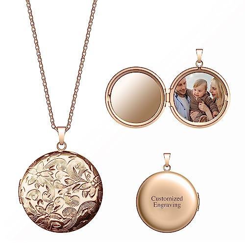 Locket Necklace for Women Girls, 18” Jewelry Chain, Picture Photo Inside, Cadenas para mujer, Personalized Custom Name Gold Locket, Customized Couples Locket, Silver, Rose Gold, Gold - color: Rose Gold, style: 1 Photo + Engraving Necklace