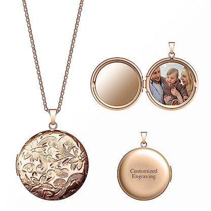 Locket Necklace for Women Girls, 18” Jewelry Chain, Picture Photo Inside, Cadenas para mujer, Personalized Custom Name Gold Locket, Customized Couples Locket, Silver, Rose Gold, Gold - color: Rose Gold, style: 1 Photo + Engraving Necklace