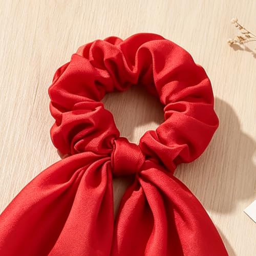 4PCS Hair Scarf Scruncheis for Women Knotted Bow Hair Ties Elastic Bands Satin Hair Ribbon Scrunchy Red Ponytail Holder for Women and Girls (Red/Pink/White Set) - color: Red/Pink/White Set